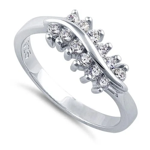 Ladies personalized gold ring-Sterling Silver Curve Clear CZ Ring