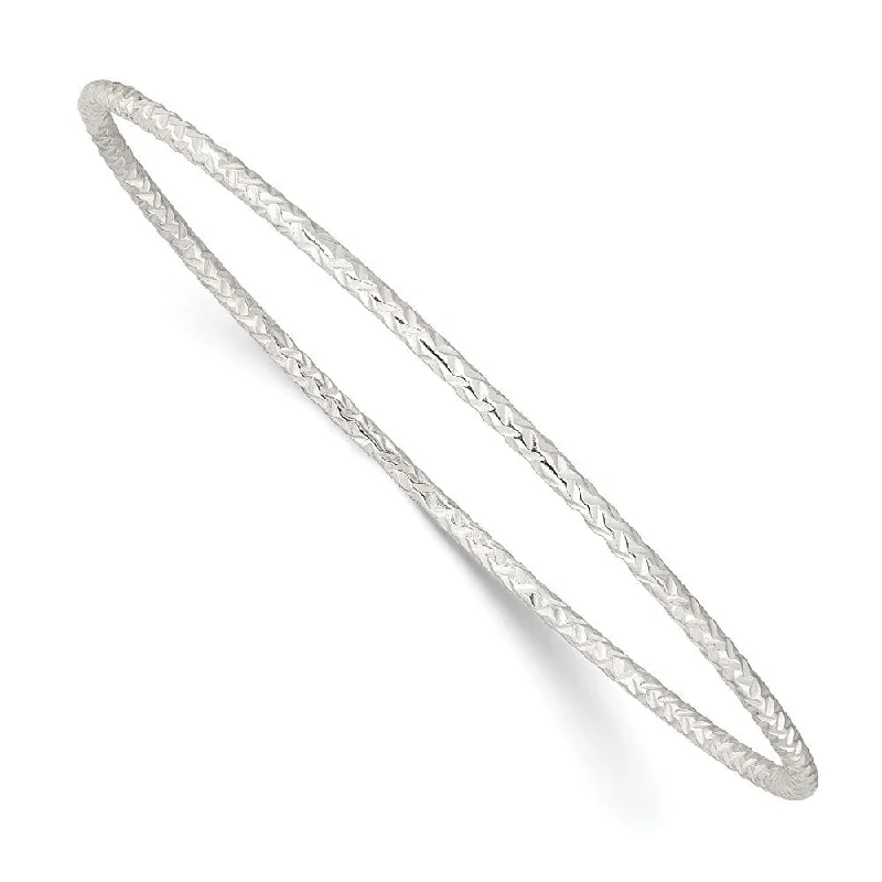 Ladies pearl bangle bracelet-925 Sterling Silver Diamond-cut 2mm Slip-on Bangle Bracelet (5.75grm)