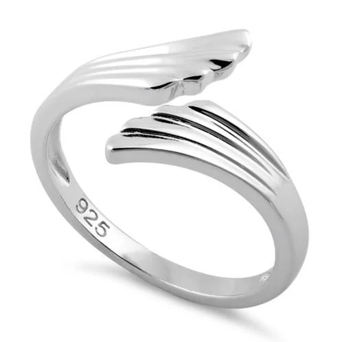 Ladies emerald cut ring-Sterling Silver Wings Adjustable Ring