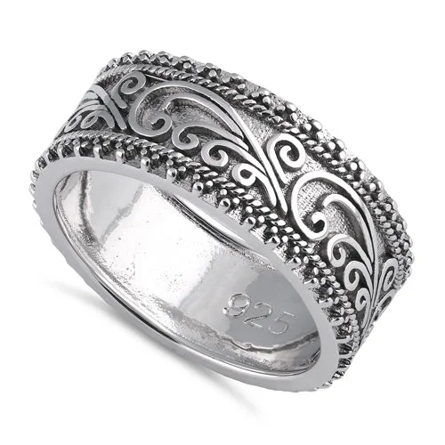 Ladies diamond wedding band-Sterling Silver Swirls Beads Band Ring