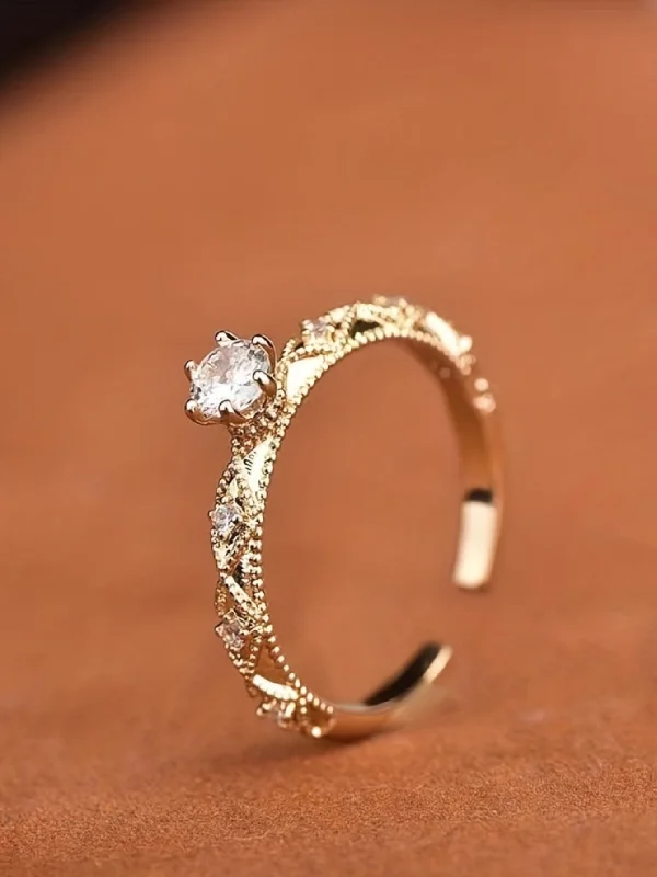 Ladies ring with diamonds-Casual Elegant Round Copper Plating Inlay Zircon Gold Plated Open Rings