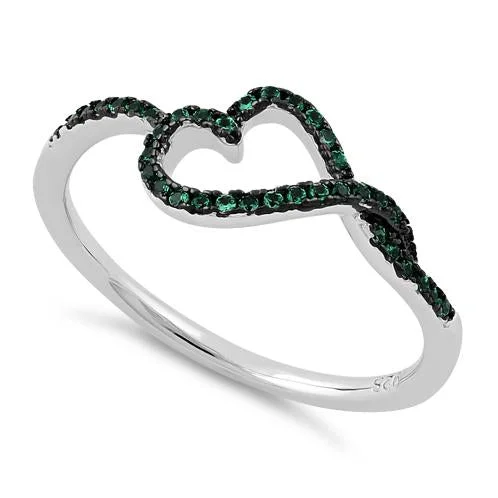 Ladies pearl engagement ring-Sterling Silver Curvy Heart Emerald CZ Ring