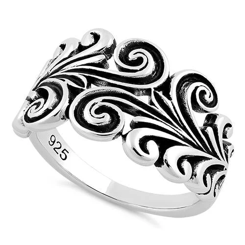 Ladies engagement ring with matching band-Sterling Silver Ornamental Filigree Ring