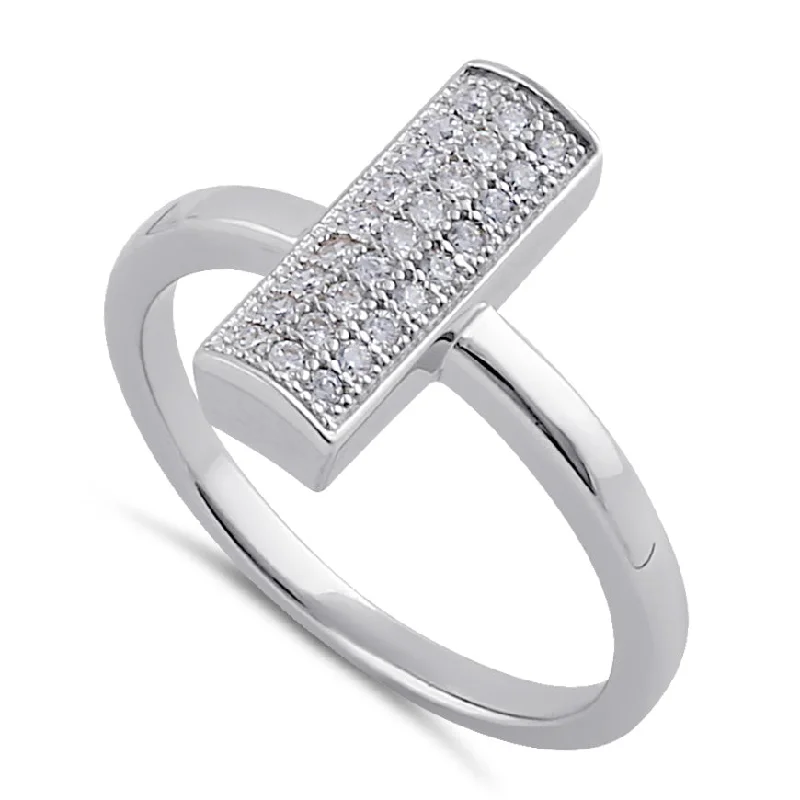 Ladies gold ring-Sterling Silver Clear CZ Trendy Bar Ring