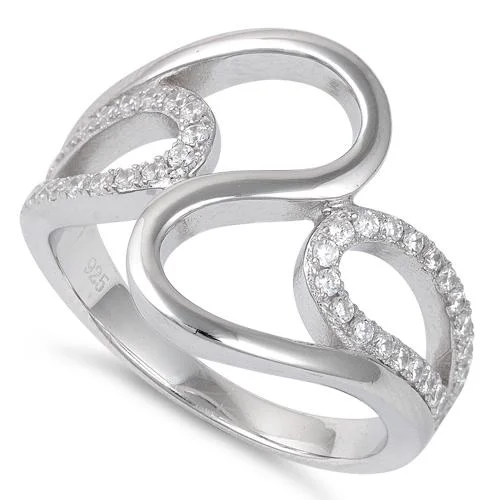 Ladies gold wedding ring-Sterling Silver Wavy CZ Ring