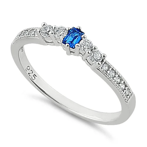 Ladies eternity band-Sterling Silver Emerald Cut Blue Spinel CZ Ring