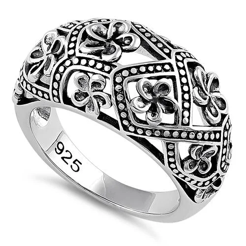 Ladies engraved ring-Sterling Silver Bold Flowers Ring