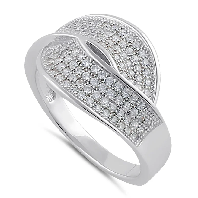 Ladies diamond ring-Sterling Silver Clear CZ Thick Twist Ring