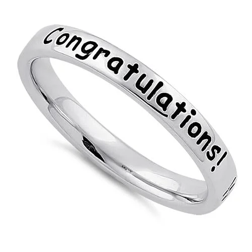 Ladies gemstone wedding ring-Sterling Silver "Congratulations! Wishing you all the best!" Ring