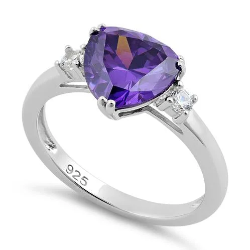 Ladies platinum ring-Sterling Silver Trillion Cut Amethyst CZ Ring