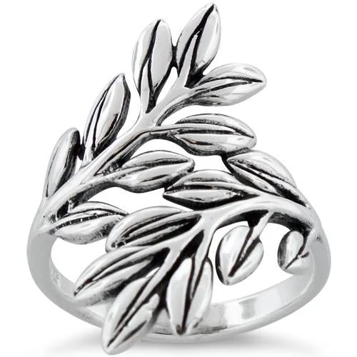 Ladies sapphire and diamond ring-Sterling Silver 2 Leaves Ring