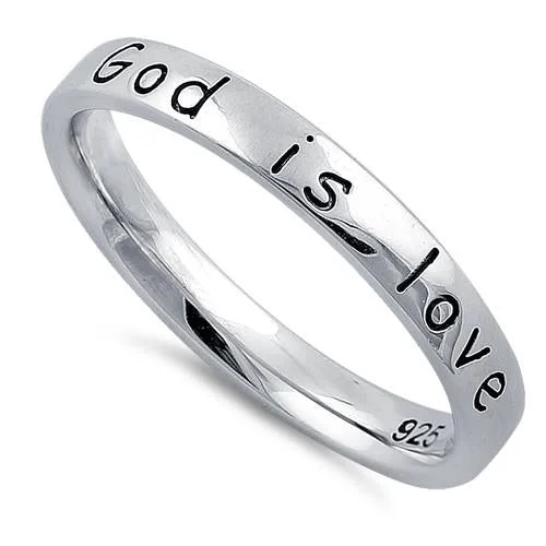 Ladies three-stone engagement ring-Sterling Silver "God Is Love" Ring