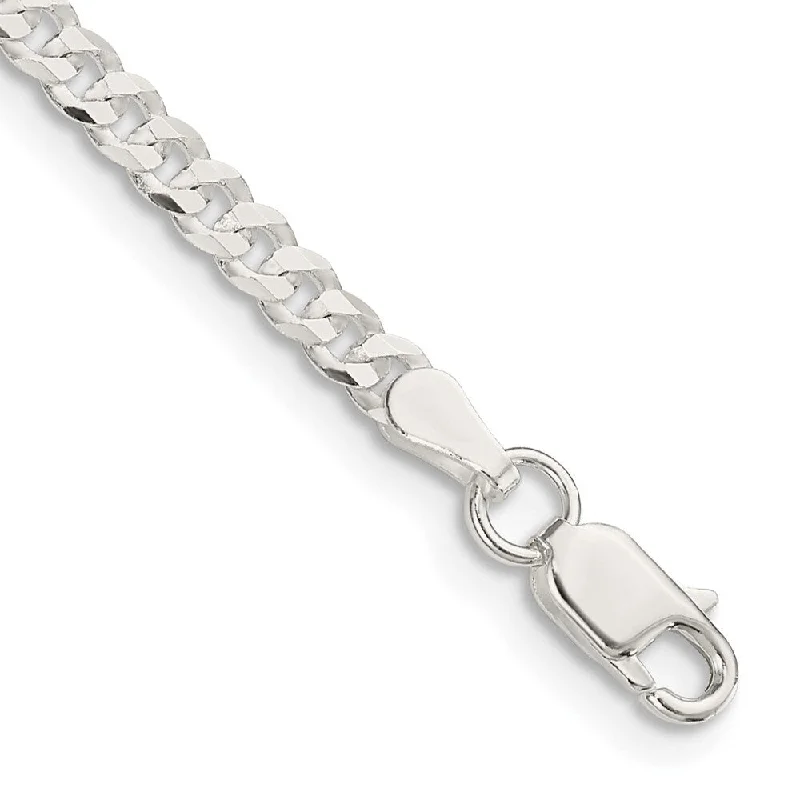 Ladies gold chain bracelet-925 Sterling Silver 3.15mm Flat Curb Chain Bracelet, 7"