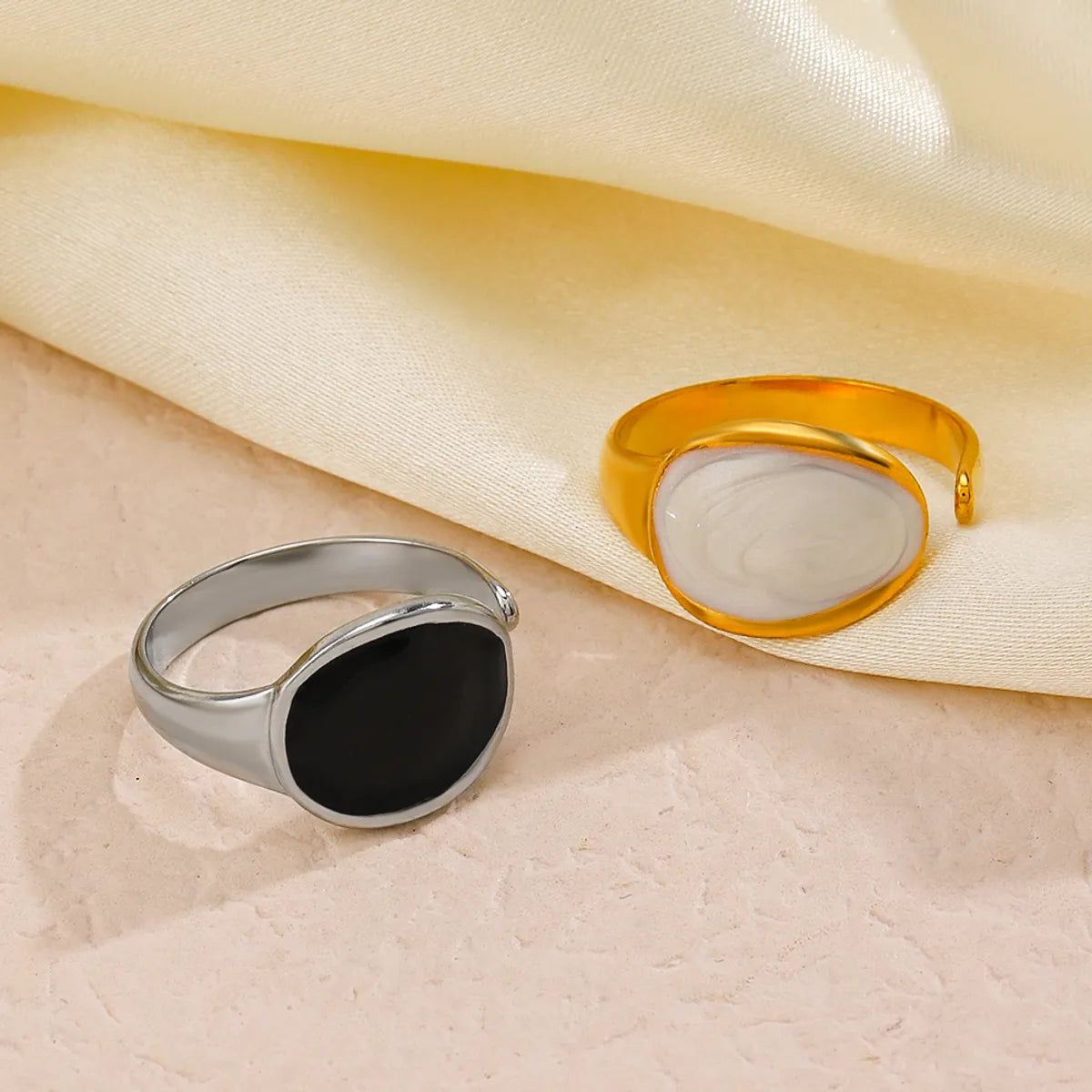 Ladies eternity band-Simple Style Oval Stainless Steel Enamel Plating 18k Gold Plated Open Rings