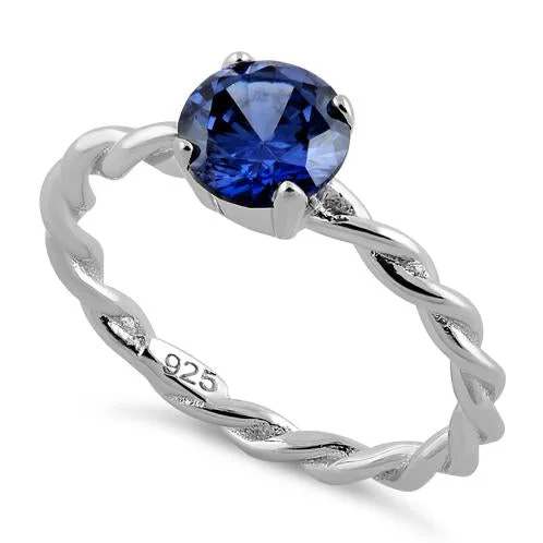 Ladies gold ring-Sterling Silver Tanzanite Twisted Band CZ Ring