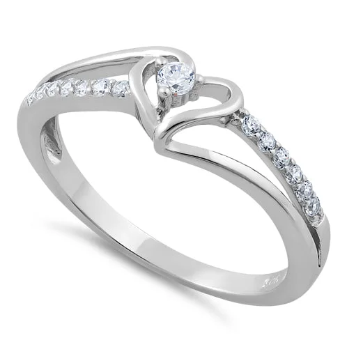 Ladies halo ring-Sterling Silver Heart CZ Ring