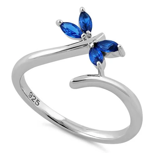 Ladies promise ring-Sterling Silver Dragonfly Blue Spinel CZ Ring