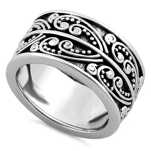 Ladies engagement ring with matching band-Sterling Silver Heart Bali Ring