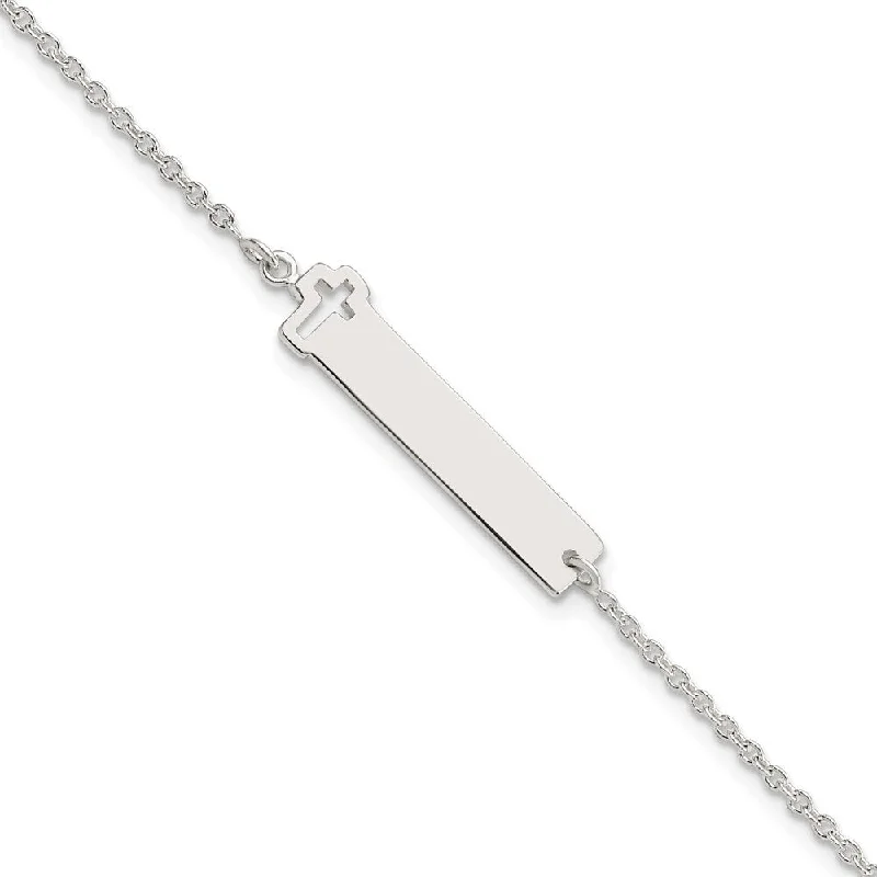 Ladies unique bracelet-925 Sterling Silver Cross ID Bracelet, 7" (W-7mm)