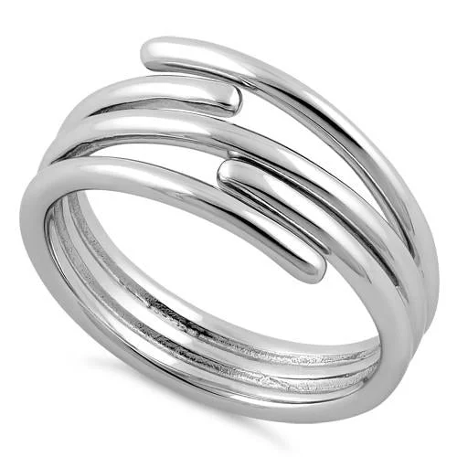 Ladies diamond band ring-Sterling Silver Abstract Crooked Ring