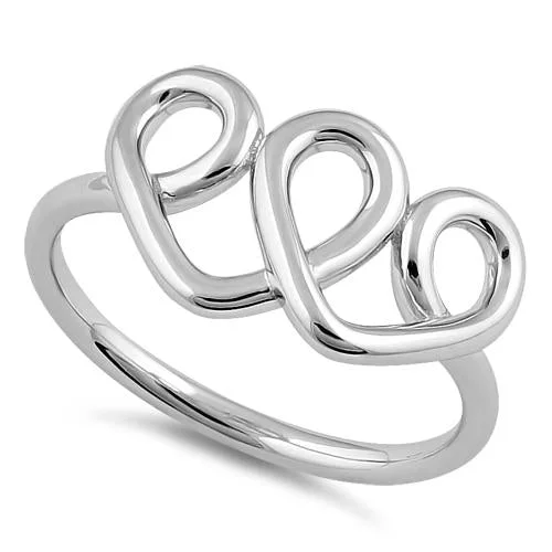 Ladies engagement ring-Sterling Silver Curly Hearts Ring