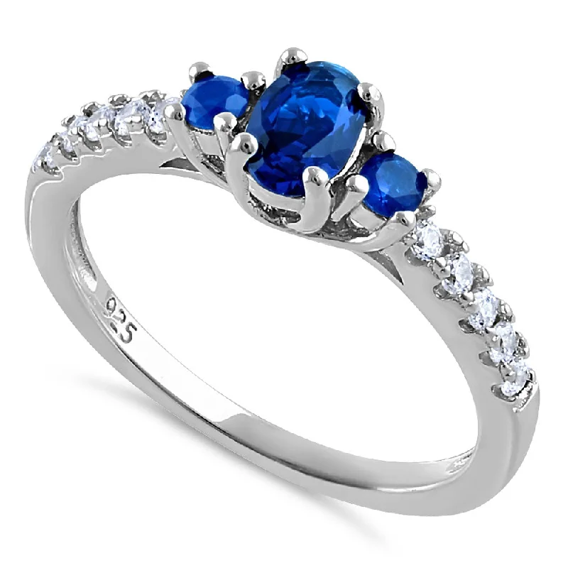 Ladies adjustable ring-Sterling Silver Enchanted Oval Blue CZ Ring