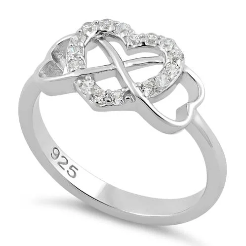 Ladies unique design ring-Sterling Silver Infinity Heart Clear CZ Ring