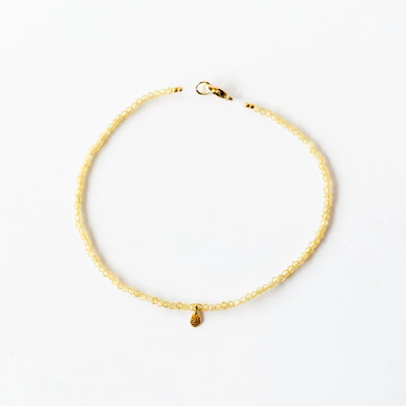 Ladies engraved bracelet-Margaret Solow | Yellow Sapphire Beaded Bracelet with Gold Teardrop Bead