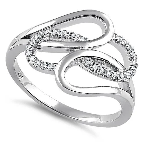 Ladies birthstone ring-Sterling Silver Entangled Clear CZ Ring