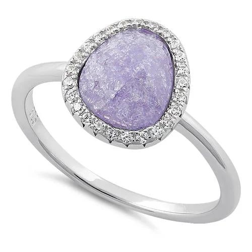 Ladies three-stone ring-Sterling Silver Offset Oval Purple Ice Galaxy CZ Ring