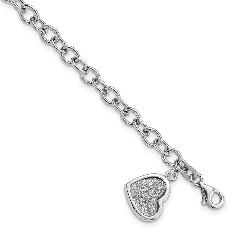 Ladies colorful bangle bracelet-925 Sterling Silver Rhodium-plated Glitter Enamel Heart Bracelet, 7.5"