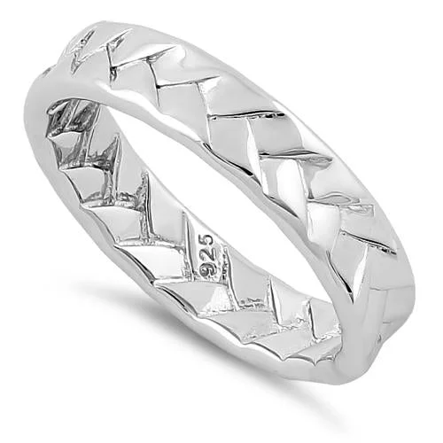 Ladies wedding band-Sterling Silver Weave Pattern Band Ring