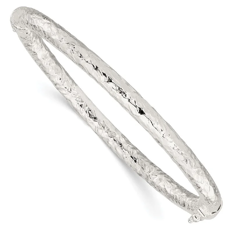 Ladies sapphire bracelet-925 Sterling Silver Textured Hinged Bangle Bracelet (11.13grm)