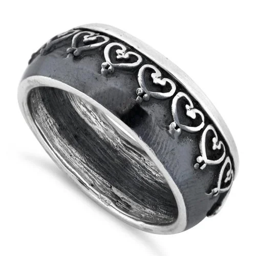 Ladies vintage ring-Sterling Silver Oxidized Heart Eternity Ring