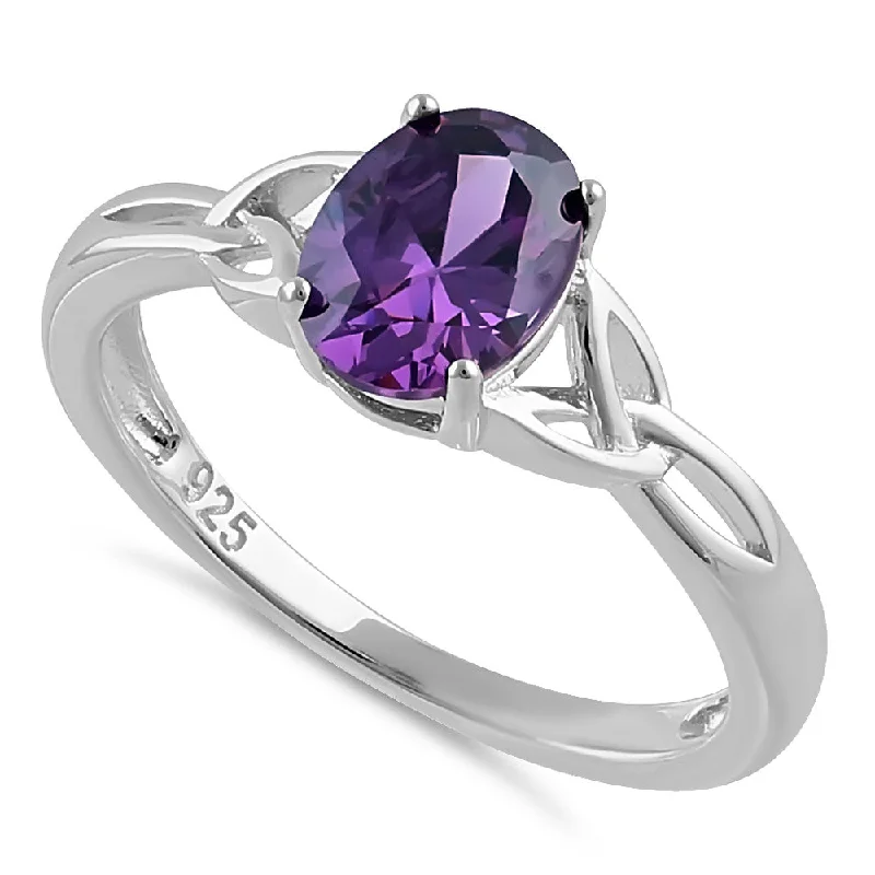 Ladies custom ring-Sterling Silver Charmed Oval Amethyst CZ Ring