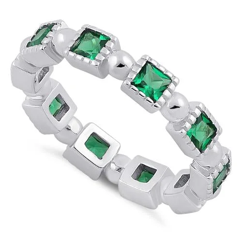 Ladies platinum eternity band-Sterling Silver Princess Cut Emerald Eternity CZ Ring