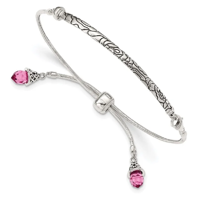 Ladies trendy gold bracelet-925 Sterling Silver Pink Crystal Briolette Adjustable Bracelet, "