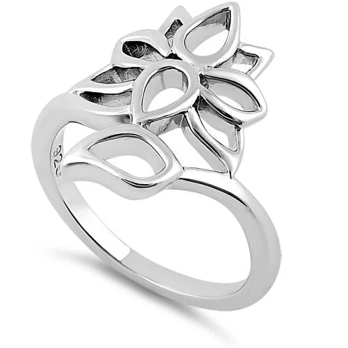 Ladies wedding ring set-Sterling Silver Flower Ring