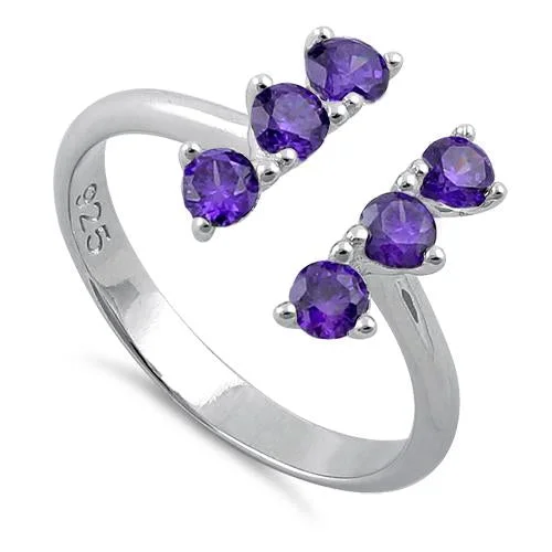 Ladies diamond eternity band-Sterling Silver Amethyst Six Round Stones Adjustable CZ Ring