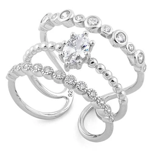 Ladies platinum ring-Sterling Silver Triple Clear CZ Ring