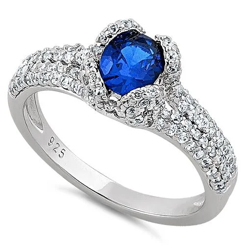 Ladies stacking rings-Sterling Silver Lavish Oval Cut Blue Spinel CZ Ring