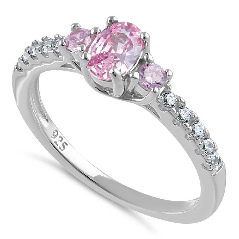 Ladies oval diamond ring-Sterling Silver Enchanted Oval Pink CZ Ring