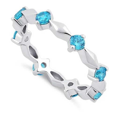 Ladies ring with diamonds-Sterling Silver Round Cut Eternity Blue Topaz CZ Ring