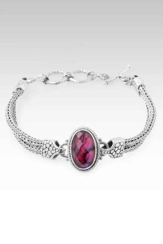 Ladies vintage bangle bracelet-Journey to Wholeness Bracelet™ in Pink Purple Abalone & Quartz Triplet