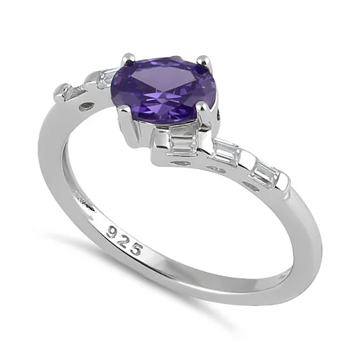 Ladies gold ring-Sterling Silver Stuck In Between Oval Amethyst CZ Ring