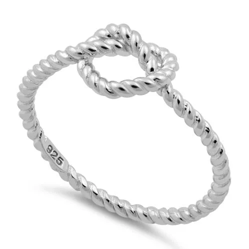 Ladies three-stone ring-Sterling Silver Rope Heart Knot Shape Ring