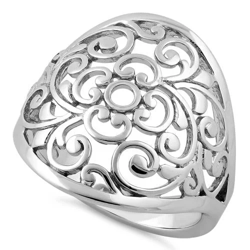 Ladies vintage diamond ring-Sterling Silver Filigree Flower Caged Ring