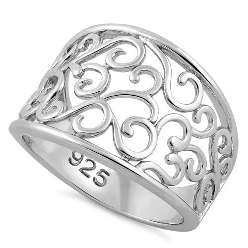 Ladies silver band ring-Sterling Silver Filigree Caged Ring