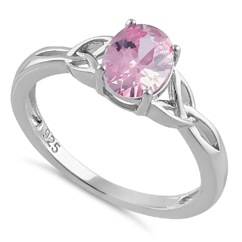 Ladies luxury diamond ring-Sterling Silver Charmed Oval Pink CZ Ring