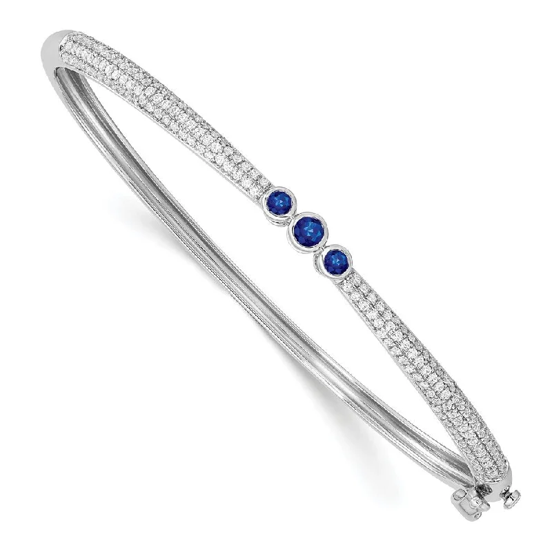 Ladies gemstone bracelet-14k White Gold Sapphire and Diamond Bangle Bracelet, 7"